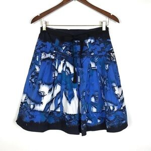 T Tahari Blue White Pleated Flare Skirt 2